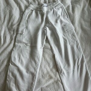Aritzia Cozy White Sweatfleece Pants
